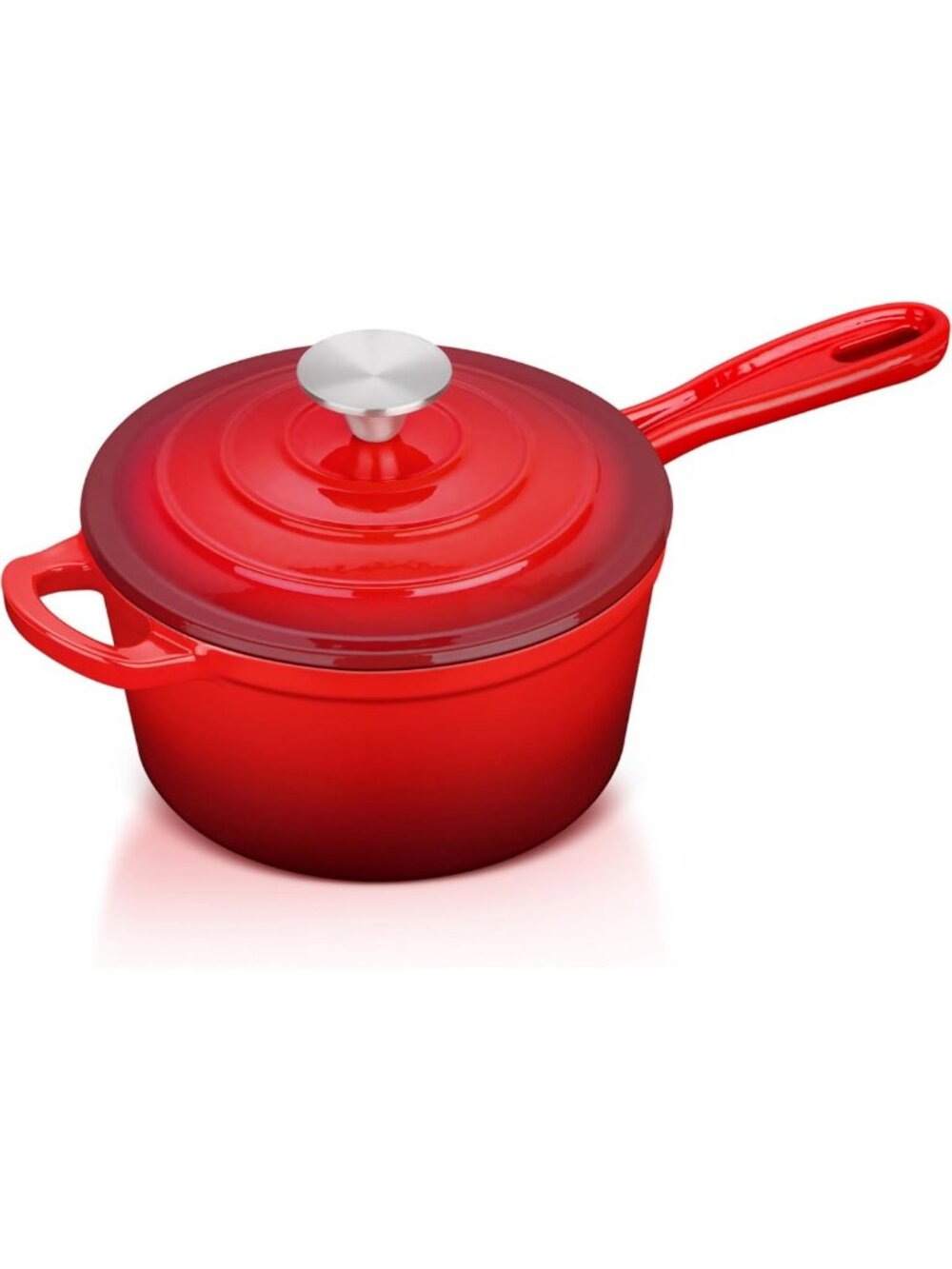 Enameled Cast Iron 1Qt Saucepan with Lid - Durable, Stylish Cookware in Red
